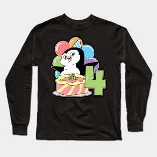 Fourth 4th Birthday Penguin Children's Birthday Long Sleeve T-Shirt